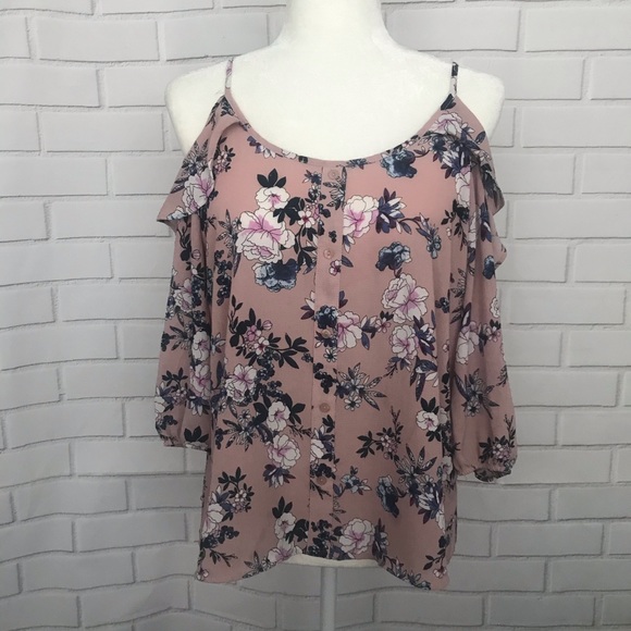 Hippie Rose Tops - Hippie Rose | Cold Shoulder Ruffle Sleeve Top Sz L